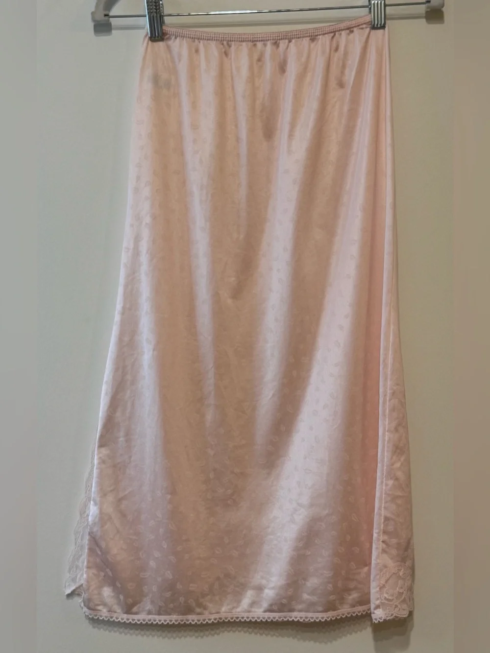 Vintage Ashley Taylor Pink Lace Trim Slip Skirt with Lace Side Slit Size S